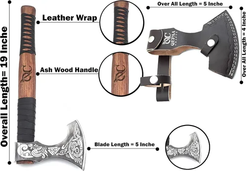 Vista 3 de Hacha Vikinga – Mango de Palisandro de 19 Pulgadas con Funda de Cuero, Hachas de Lanzamiento y Tomahawks, Hacha para Dividir Madera, Bushcraft - ERIK