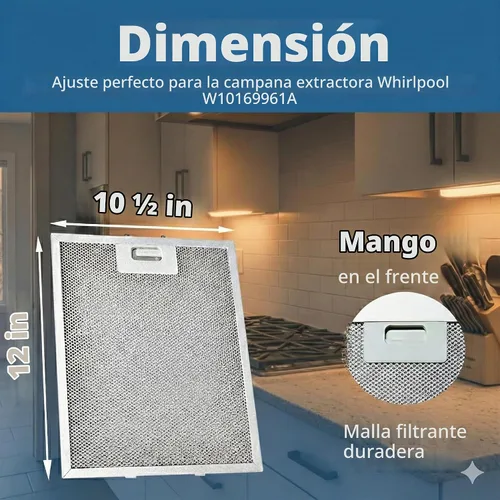 Vista 2 de W10169961A - Filtro de grasa para campana extractora (10.5 x 12 pulgadas)