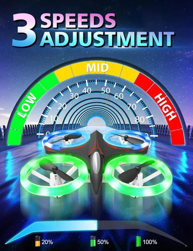 Vista 2 de Mini dron para niños, una tecla Take Off-Landing Rc Drone, retención de altitud, modo sin cabeza, giro de 360°, cuadricóptero de luz LED, hélice