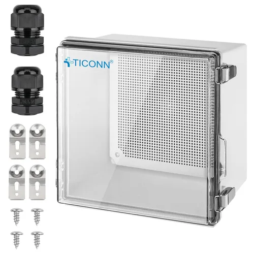 Vista 21 de TICONN - Caja de conexiones eléctricas impermeable IP67, recinto de plástico ABS con tapa con bisagras con placa de montaje, soportes de pared
