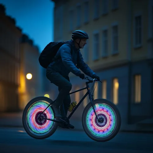 Vista 2 de 32 luces LED para radios – 30 patrones intermitentes de color cambian automáticamente, luces de bicicleta de fácil montaje en radios de rueda