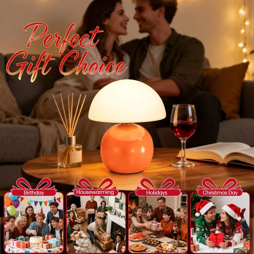 Vista 7 de ULAROOM Lámpara Pequeña de Hongo, Lámparas de Mesa de Noche con Enchufe USB con Bombilla LED Regulable de 3 Temperaturas, Decoración del Hogar