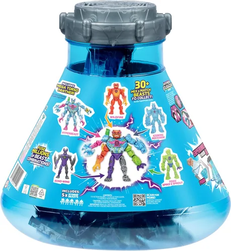 Vista 7 de MrBeast Lab Hybrids Mega Pack, revela diferentes piezas híbridas para crear 5 figuras de acción para mezclar y combinar, incluyendo un experimento