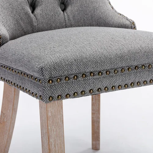 Vista 58 de Juego de 2 sillas de comedor modernas para sala de estar, cocina, patas de madera maciza, cojín acolchado de tela de lino, asiento y respaldo