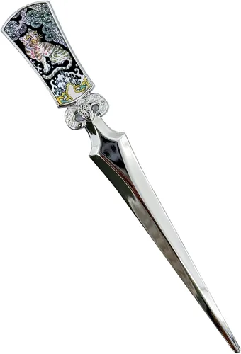 Vista 14 de Cuchillo de oficina de acero de metal con incrustaciones de madreperla Cortador de mano, sobre abrecartas (hortensia)