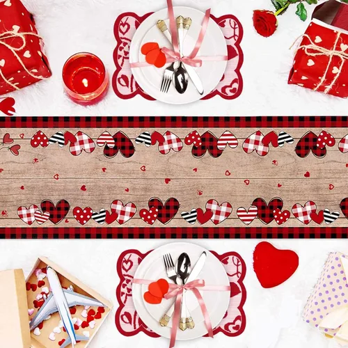 Vista 5 de Camino de mesa de camión para el día de San Valentín de 36 pulgadas de largo, antideslizantes, para mesa de comedor, diseño de corazón de amor Rojo