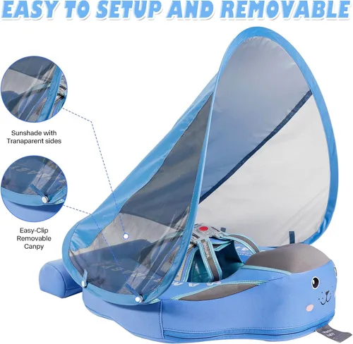 Vista 5 de Flotadores para bebé para piscina con dosel toldo de protección solar extraíble Mambobaby Float No Inflable Mejora Añadir cola Evitar Voltear