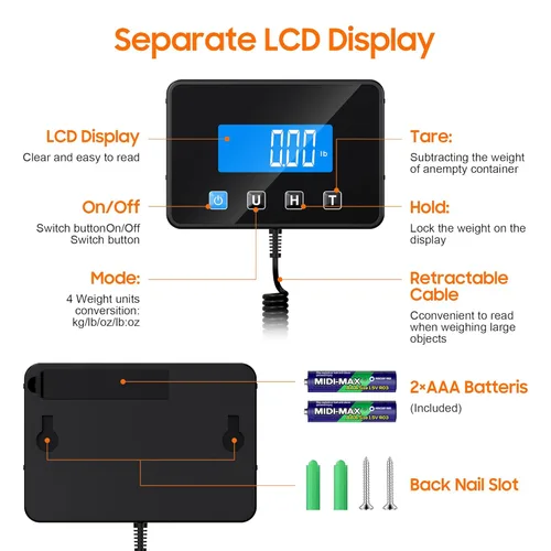 Vista 2 de Báscula de envío, báscula postal resistente de 440 libras para paquetes, gran báscula de correo para franqueo, industrial, pequeñas empresas