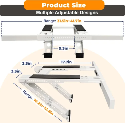 Vista 2 de Soporte de aire acondicionado sin perforación, soporte de CA ajustable para ventana que se adapta a ventanas individuales y dobles, acero resistente