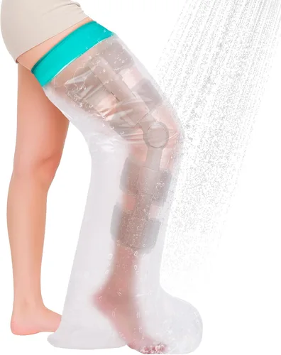 Vista 17 de Paquete de 2 fundas impermeables para yeso de pierna para ducharse - Manga de ducha reutilizable para pie después de cirugía, bolsa protectora