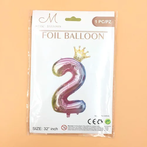 Vista 6 de Globo del número 2, globos decorativos para fiestas de cumpleaños infantiles, globos de aluminio con corona digital (2)