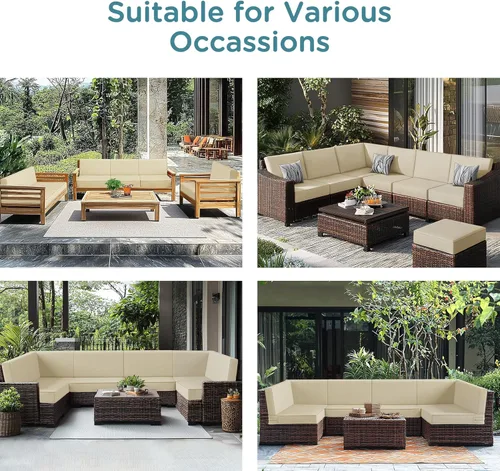 Vista 7 de Codi 14-Piece Outdoor Cushions for Patio Furniture, 6 Seat (25.6'' x 25.6'') Waterproof Replacement Cushion Set - High-Density Foam, UV Resistant