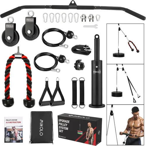 Mikolo - Sistema de polea de elevación de peso mejorado - Anexos de polea LAT con cable de longitud ajustable para entrenamiento de cuerpo completo,