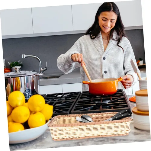 Vista 7 de Zerodeko Seagrass - Accesorios de escritorio, cesta, tenedores, cuchillos, cucharas, servilletas, cesta tejida para organizar la cocina