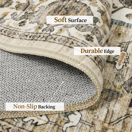 Vista 5 de Roxstand Alfombras de área de 5 x 7, resistentes a las manchas, lavables a máquina con parte trasera antideslizante, alfombras vintage