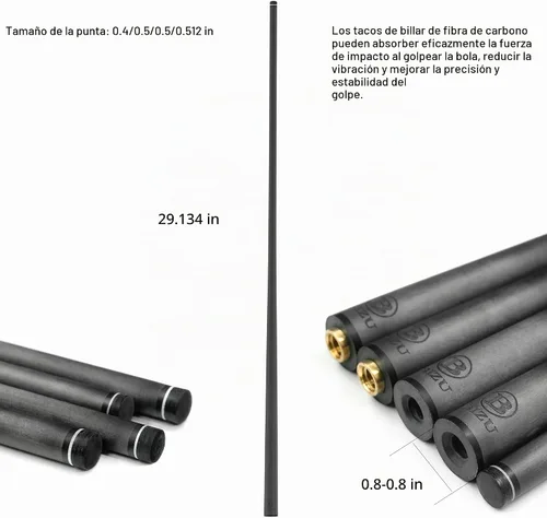 BIZU Taco de Billar de Fibra de Carbono de 29" 12.5mm - Eje Único con Junta de Acero 21.4-21.5mm, Accesorios de Taco de Billar de Baja Deflexión