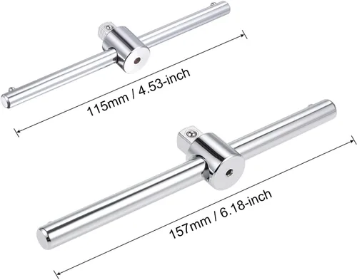 Vista 2 de uxcell Llave deslizante con mango en T de 1/4" y 3/8", acabado cromado, acero Cr-V, 4