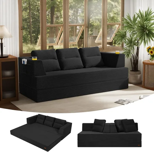 Vista 23 de COMAX Sofá cama futón de 3 plazas, sofá cama convertible de 106 pulgadas para sala de estar, sofá cama plegable 4 en 1 sin hueso, sofá de pana