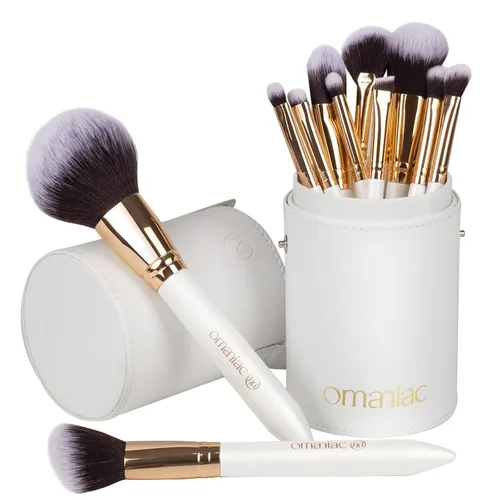 Vista 11 de OMANIAC Juego de brochas de maquillaje profesional, 12 brochas de maquillaje con mango de madera nacarada, pelo de fibra sintética sin crueldad