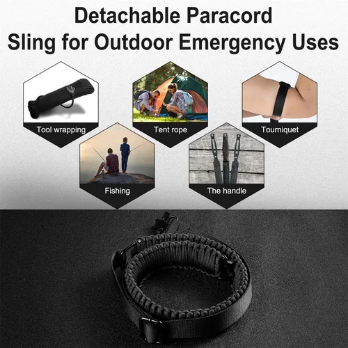Vista 7 de VVAAGG Eslinga de dos puntos para rifle con paracord y anillas giratorias, eslinga para arma con longitud ajustable y correa antideslizante