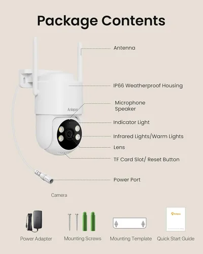 Vista 9 de Anlapus C281 Cámara WiFi de seguridad 3MP 2K al aire libre, cámara de seguridad con cable Pan/Tilt de 360°, detección de AI, pista automática