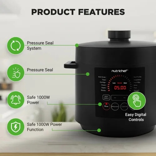 Vista 3 de NutriChef Olla a presión eléctrica de 6 cuartos de capacidad Olla a presión digital de encimera de 9 funciones Tiempo y temperatura ajustables
