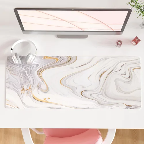 Vista 23 de QIYI - Alfombrilla grande para mouse, linda alfombrilla de escritorio rosa para computadora, alfombrilla de escritorio de piel sintética impermeable