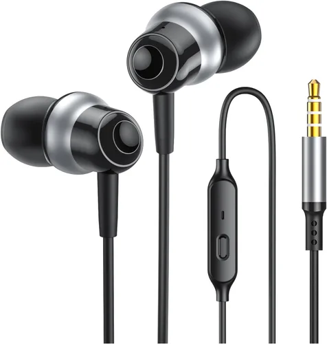 Auriculares con cable con micrófono, auriculares intrauditivos con cable con sonido estéreo, auriculares con cable de aislamiento de ruido con