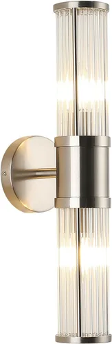 Vista 13 de Juego de dos apliques de pared de bronce cepillado, apliques de baño con pantalla de varillas de vidrio, apliques de tocador modernos