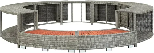 Vista 3 de Escritorio inflable para bañera de hidromasaje, spa y escalones de ratán gris, marco redondo de bañera de hidromasaje para jardín, patio, uso