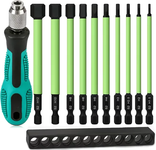 Vista 13 de SAE 4" Largo 10 Piezas 1/4" Brocas de Llave Allen con Cabeza Hexagonal, Juego de Puntas de Destornillador Magnético de 5/64" a 5/16" para Tornillos