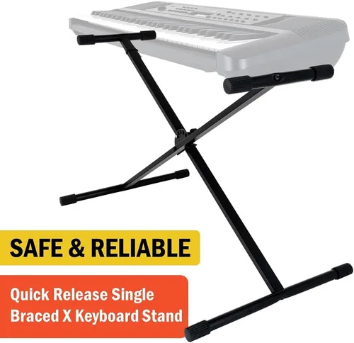 Vista 3 de Stage Rocker - Soporte plegable clásico estilo Single-X para teclado y piano digital, ancho y altura ajustables, duradero y resistente, fácil