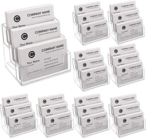 Vista 9 de TecUnite 2 soportes para tarjetas de visita para escritorio de 3 niveles, soporte acrílico transparente para organizador de tarjetas