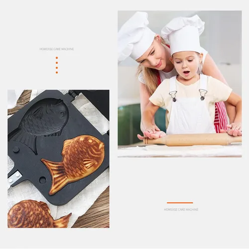 Vista 8 de Taiyaki - Molde para pasteles con forma de pez, máquina de gofres de pescado Taiyaki de aluminio, doble sartén con placa de cocción antiadherente
