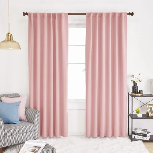 Vista 24 de KEMCO Cortinas opacas con pestaña trasera y bolsillo para barra, cortinas opacas con aislamiento térmico sólido para sala de estar, dormitorio Beige