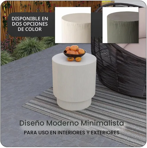 Vista 7 de LeisureMod Mesa Lateral Moderna Redonda con Superficie de Fibra de Piedra, Mesa de Acento/Auxiliar para el Hogar, Patio Exterior, Sala de Marrón