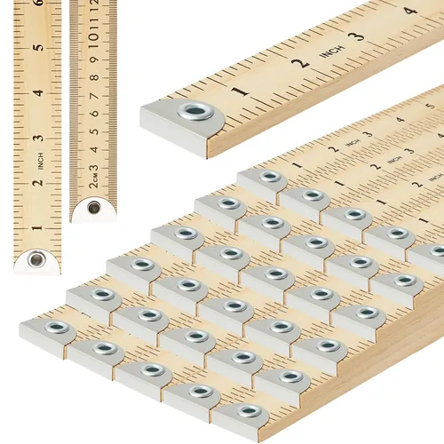 Vista 11 de Hoteam 5 piezas de yarda de madera resistente de 36 pulgadas con palo de medición de madera natural con orificio para colgar, puntas metálicas