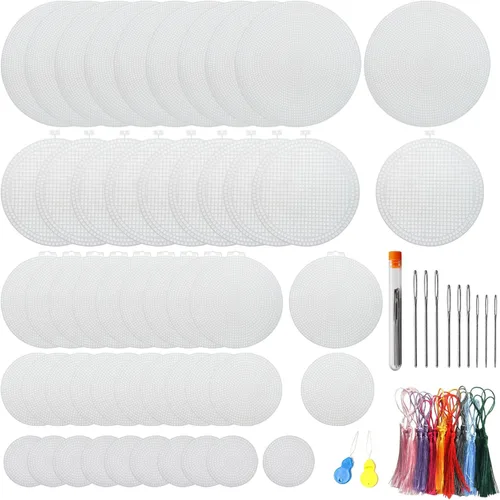 Vista 11 de Allazone 52 hojas de lona de plástico de malla, 4 formas, lienzo de plástico para manualidades, bordado, punto de cruz, hilo acrílico, proyectos