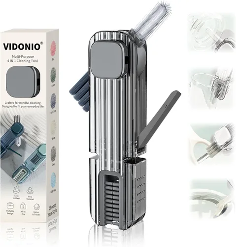 Vista 11 de VIDONIO Cepillo de limpieza de 4 en 1 para ranuras de tapas de vasos, herramientas de limpieza multifuncionales para botellas aisladas, limpiador