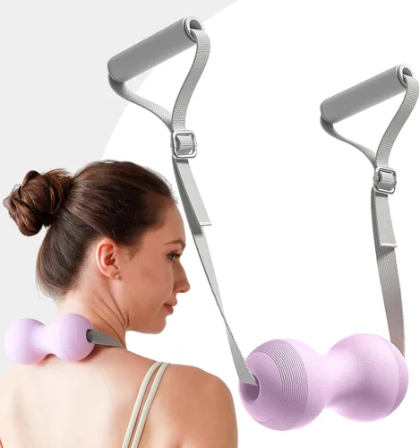 Vista 2 de VICSKY Pelota de masaje de maní con correa ajustable y asas, doble bola de liberación miofascial de lacrosse, rodillo de tejido profundo para pies