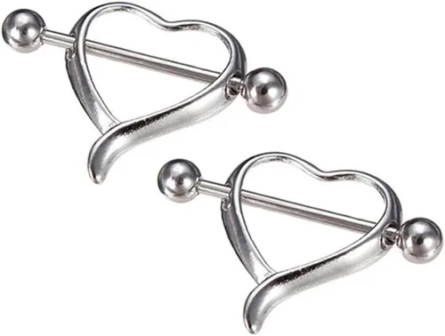 1 par de acero amor corazón pezón escudo barra anillo cuerpo piercing joyería, Acero aleado