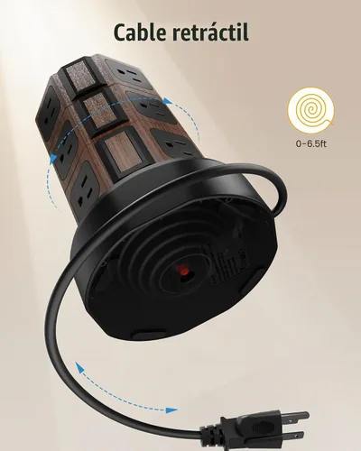 Vista 5 de Torre de regleta con cargador inalámbrico de 15 W, SUPERDANNY 1050J con protector de sobretensiones, estación de carga de 13 A con 12 salidas de CA