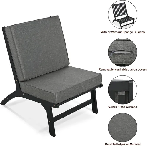 Vista 5 de DOINUO Juego de 4 piezas para conversación al aire libre, muebles de patio de madera de acacia con cojines y mesa auxiliar, juego de sofá de patio