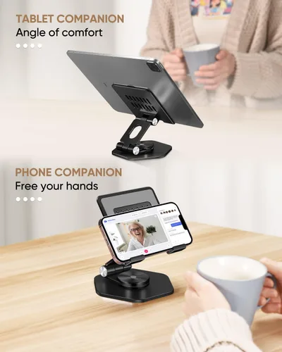 Vista 6 de Soporte Plegable de Aluminio para Tableta para Escritorio, Soporte Giratorio de 360° para iPad y Tableta – Soporte de Escritorio Portátil y Estable