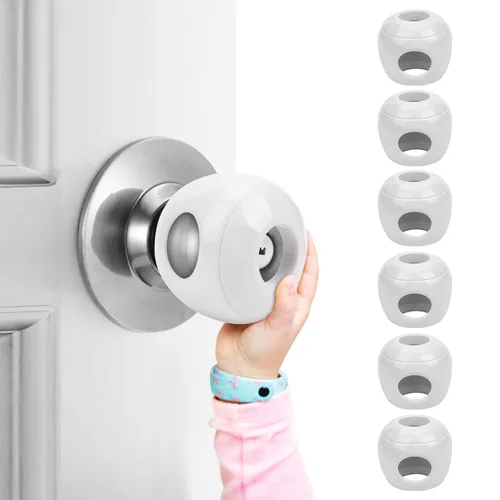 Vista 8 de Paquete de 4 fundas para pomos de puerta de seguridad para bebés, paquete de 4 protectores de manija de puerta a prueba de niños, ajuste universal