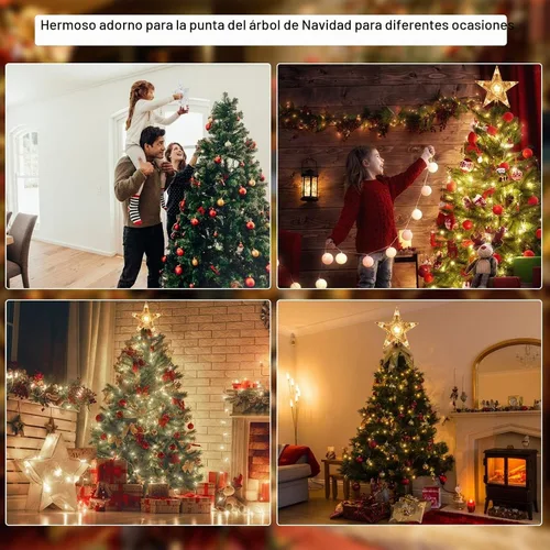 Vista 8 de Estrella iluminada para la punta del árbol de Navidad con 10 bombillas reemplazables integradas, estrella de cinco puntas transparente de 9.5