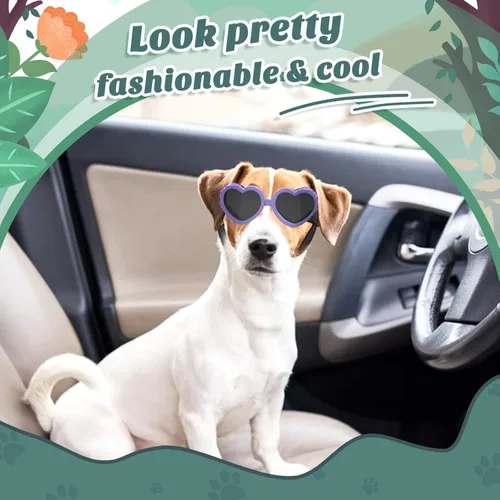 Vista 2 de Lewondr Gafas de sol para perros pequeños, protección UV, gafas de protección para los ojos con correa ajustable, gafas de sol en forma de corazón