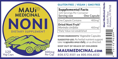Vista 4 de Noni 120 cápsulas vegetales - 400 mg por cápsula: fruta orgánica de Noni