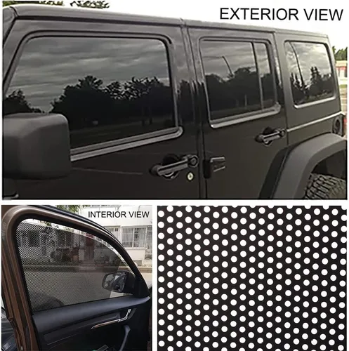 Vista 2 de XhuangTech Película de vinilo perforada para ventana de color negro para evitar golpes de pájaros, película de vinilo negro perforado para ventana