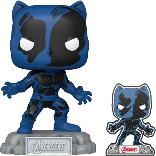 Vista 2 de Funko Pop! & Pin: Los Vengadores: Los héroes más poderosos de la Tierra - 60 aniversario, Pantera Negra con Pin, Exclusivo de Yaxa